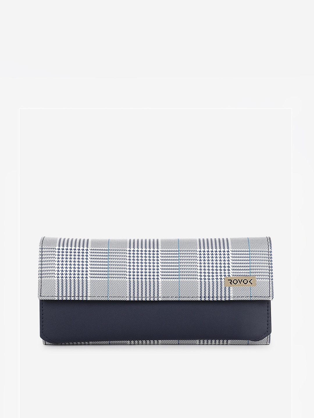 

ROVOK Women Navy Blue And White Checked 2 Fold Envelope Wallet