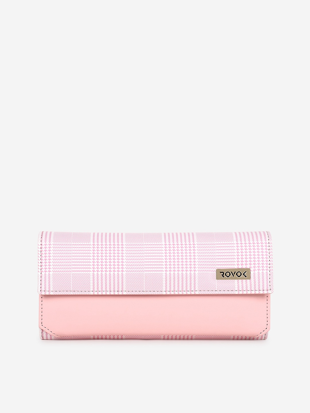 

ROVOK Pink & Peach-Coloured Checked Foldover Clutch