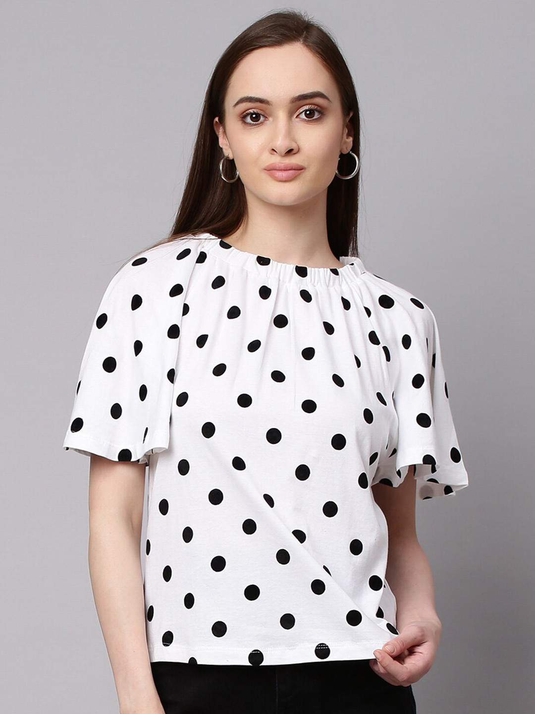

Chemistry White Polka Dot Print Fluttered Sleeve Top