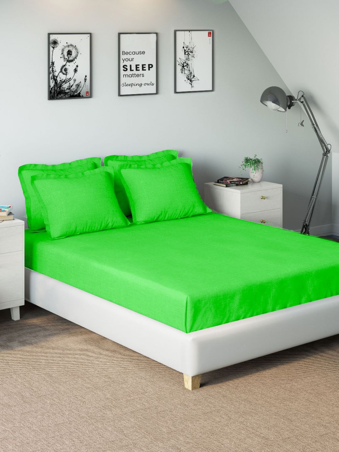 

Sleeping Owls- because your sleep matters Unisex Green Bedsheets