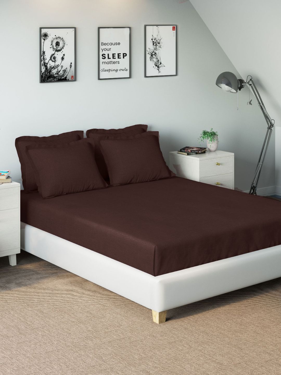

Sleeping Owls- because your sleep matters Unisex Coffee Brown Bedsheets
