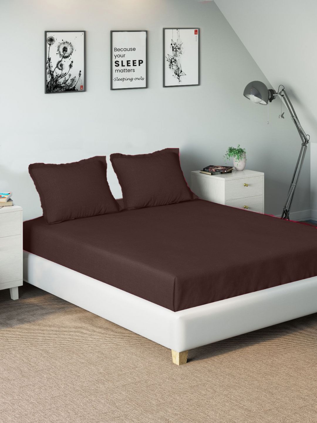 

Sleeping Owls- because your sleep matters Unisex Coffee Brown Bedsheets
