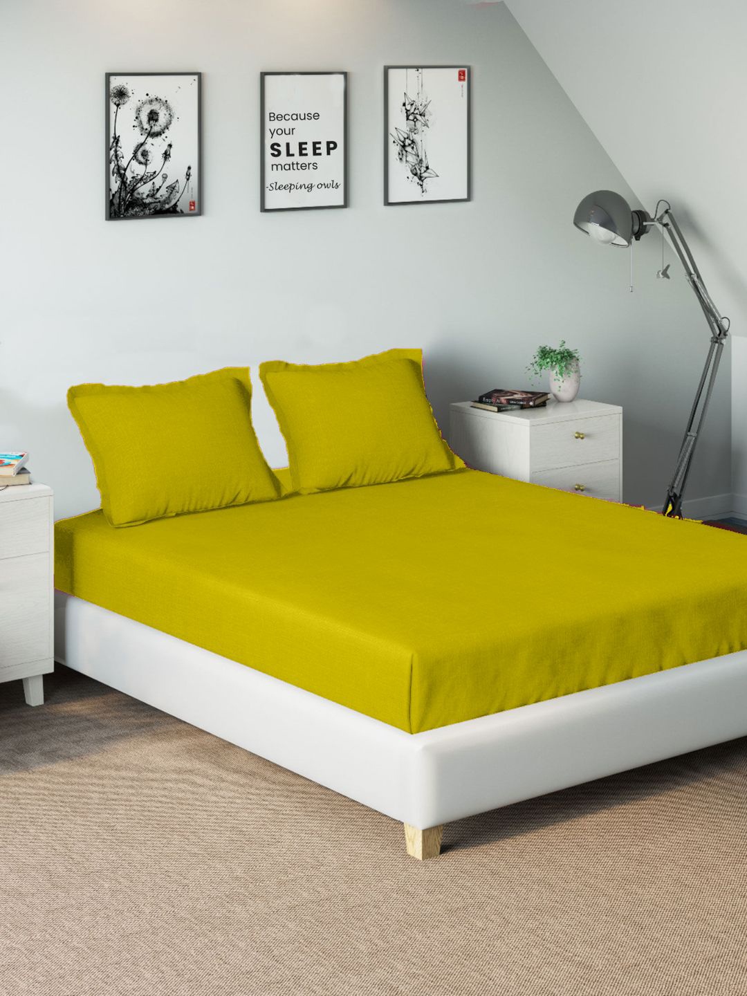 

Sleeping Owls- because your sleep matters Unisex Yellow 210 TC Single Bedsheet