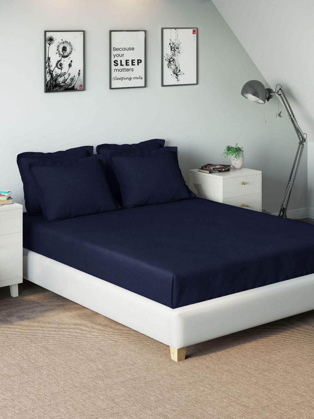 

Sleeping Owls- because your sleep matters Unisex Navy Blue Bedsheets