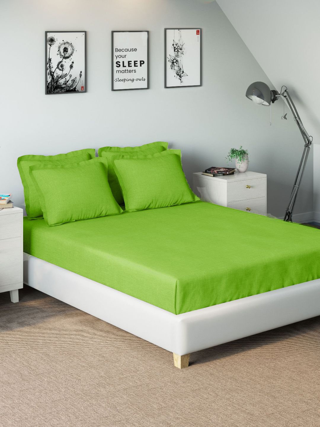 

Sleeping Owls- because your sleep matters Unisex Green Bedsheets