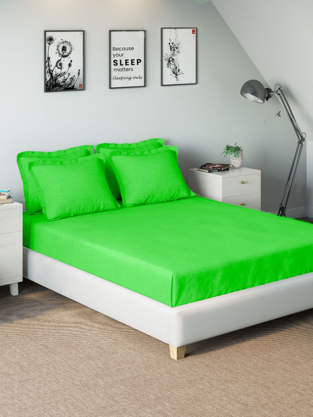 

Sleeping Owls- because your sleep matters Unisex Green Bedsheets