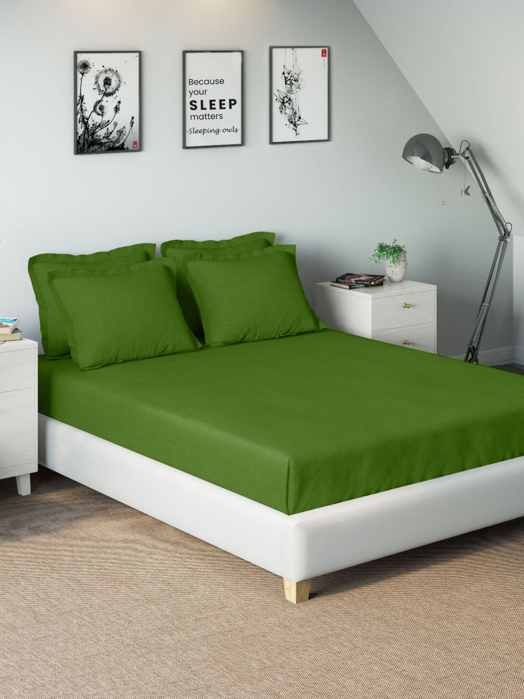 

Sleeping Owls- because your sleep matters Unisex Green Bedsheets