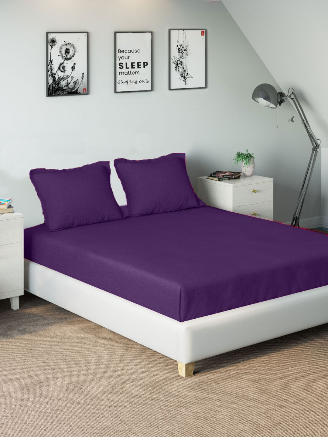 

Sleeping Owls- because your sleep matters Unisex Purple Bedsheets