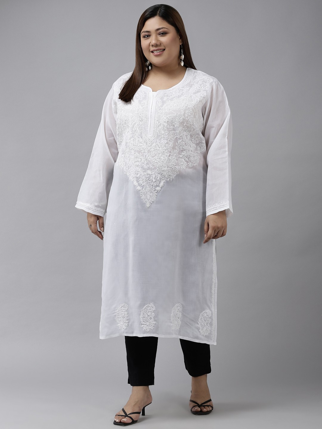 

ADA Women White Ethnic Motifs Plus Size Chikankari Kurta