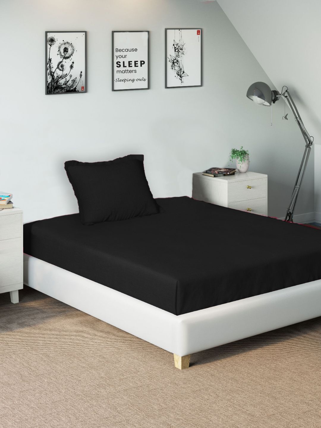 

Sleeping Owls- because your sleep matters Unisex Black Bedsheets