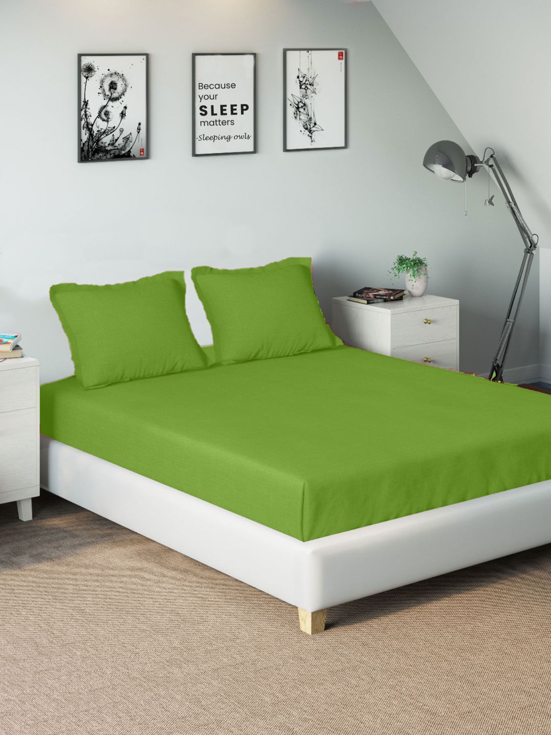 

Sleeping Owls- because your sleep matters Unisex Green Bedsheets