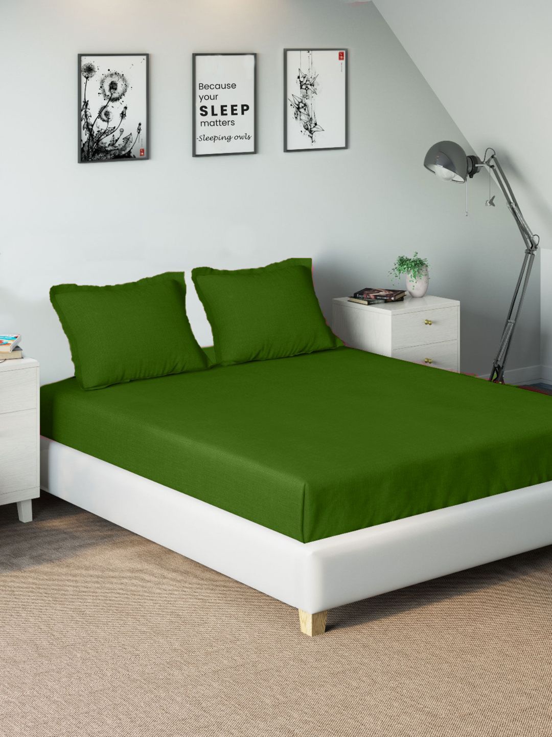 

Sleeping Owls- because your sleep matters Unisex Green Bedsheets