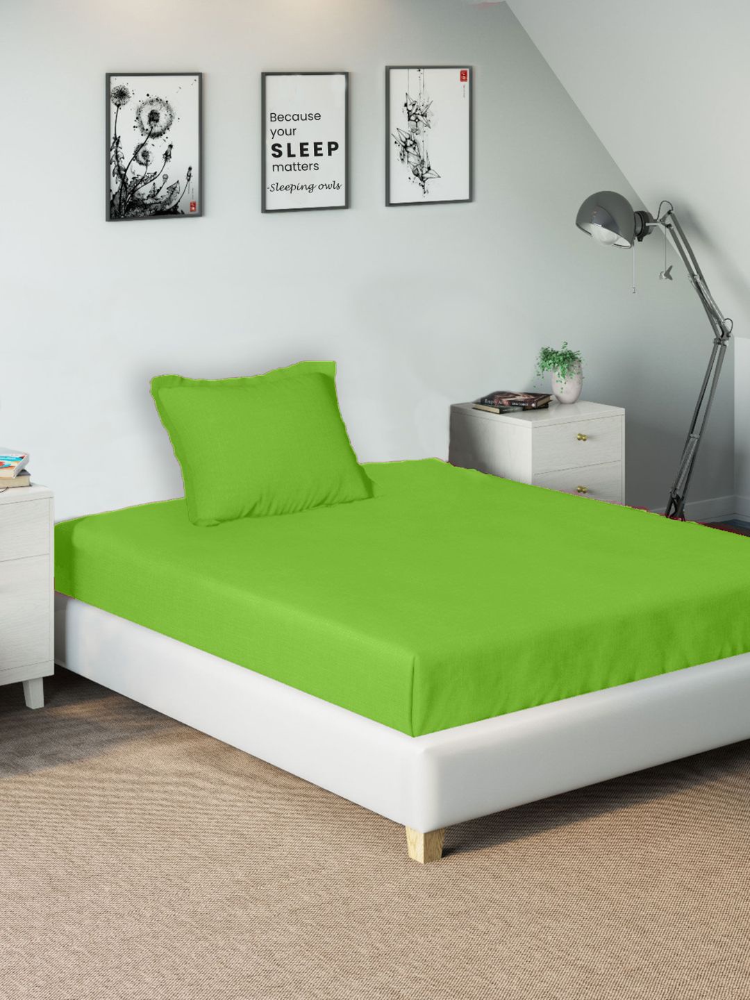 

Sleeping Owls- because your sleep matters Unisex Green Bedsheets