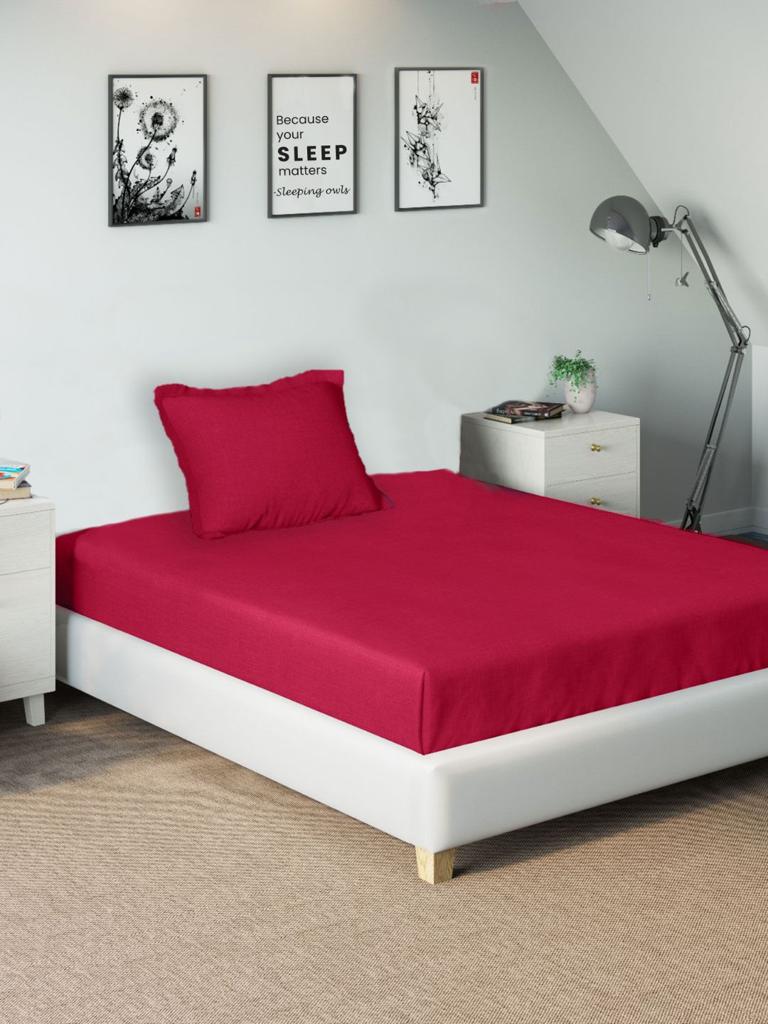 

Sleeping Owls- because your sleep matters Pink 210 TC Single Bedsheet