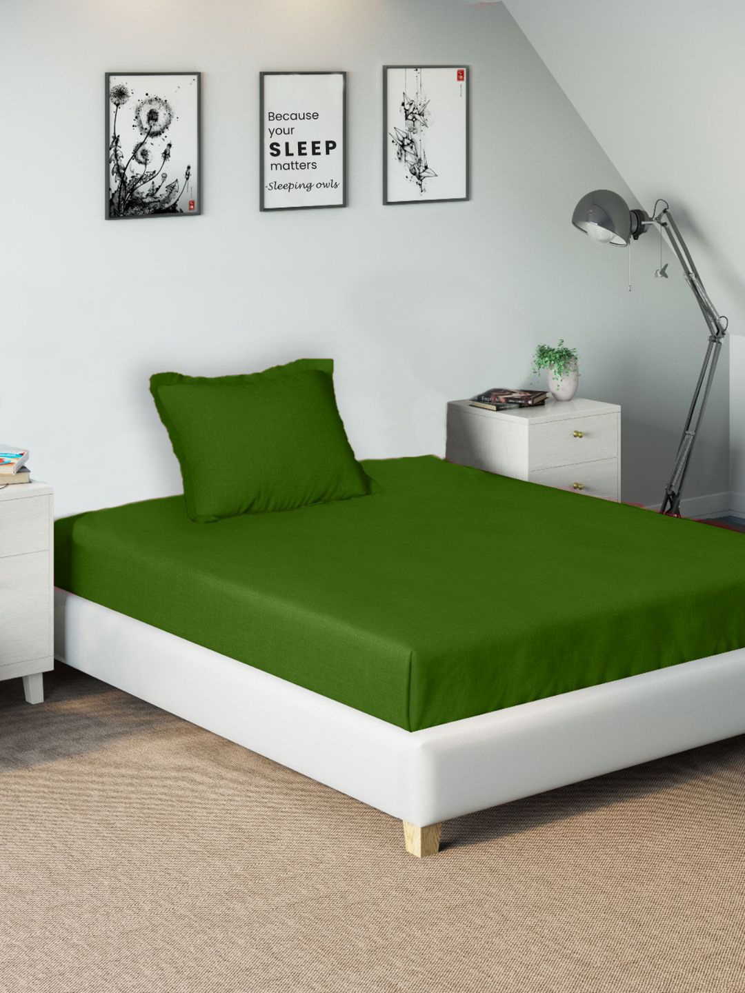 

Sleeping Owls- because your sleep matters Unisex Green Bedsheets