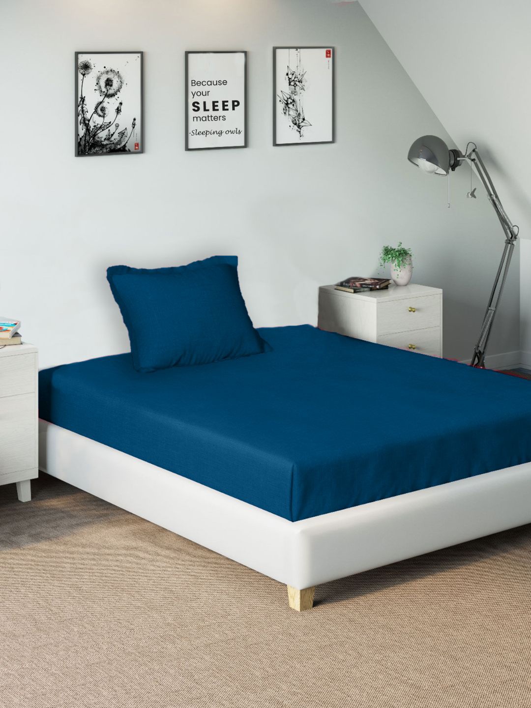 

Sleeping Owls- because your sleep matters Teal 210 TC Single Bedsheet