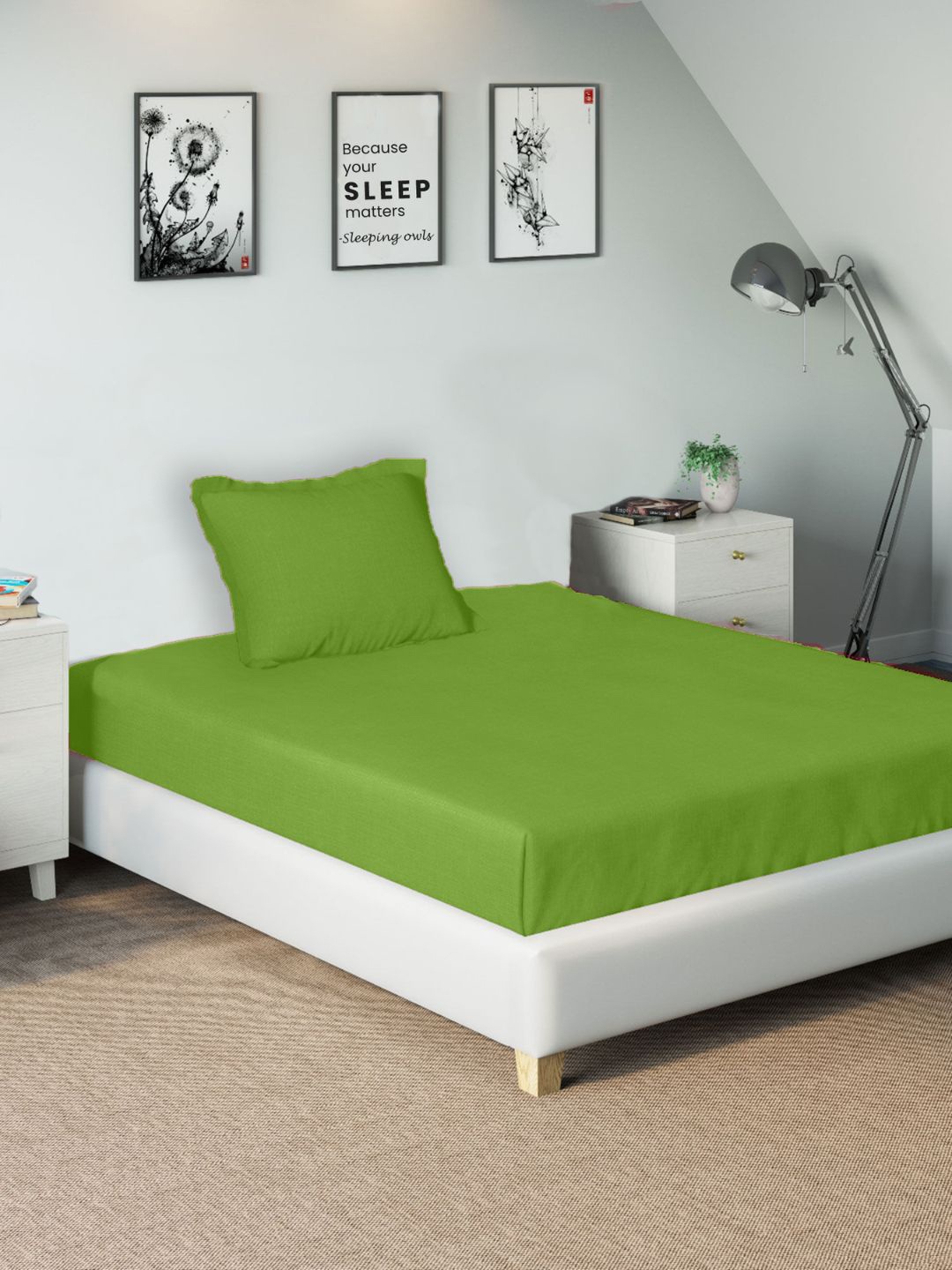 

Sleeping Owls- because your sleep matters Unisex Green Bedsheets