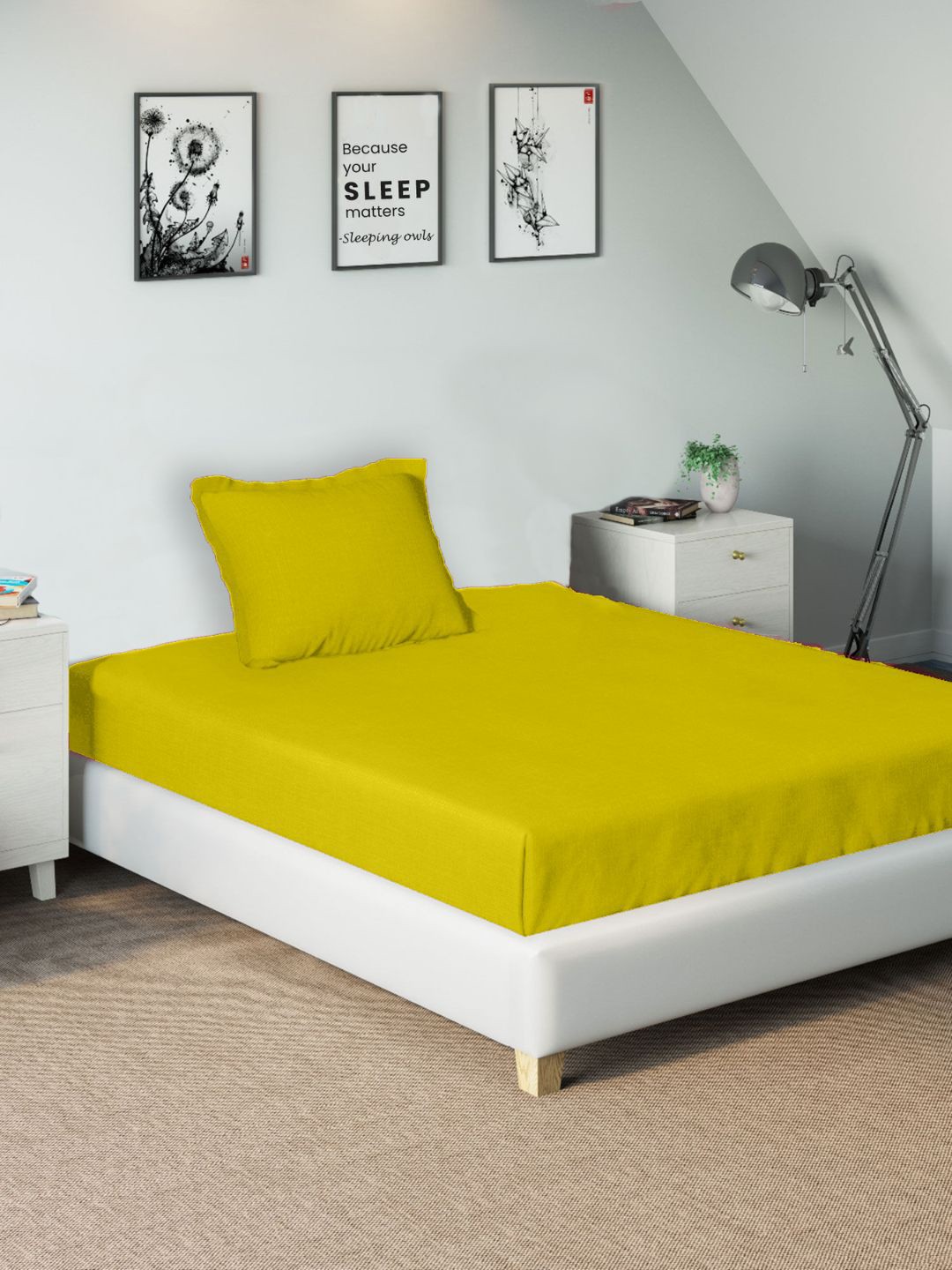 

Sleeping Owls- because your sleep matters Unisex Yellow Bedsheets