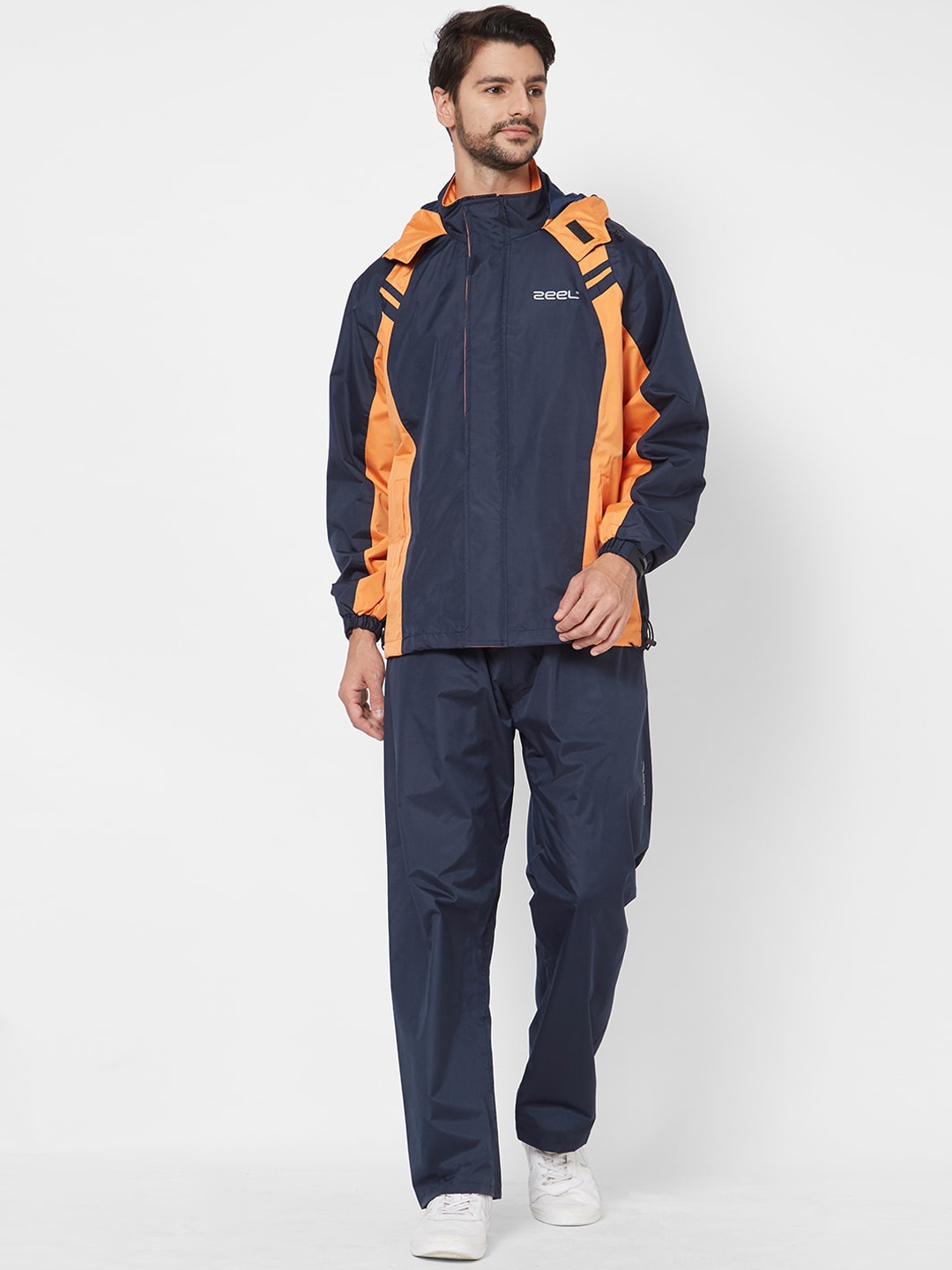 

Zeel Men Navy-Blue & Orange-Colored Color-Blocked Rain Suit