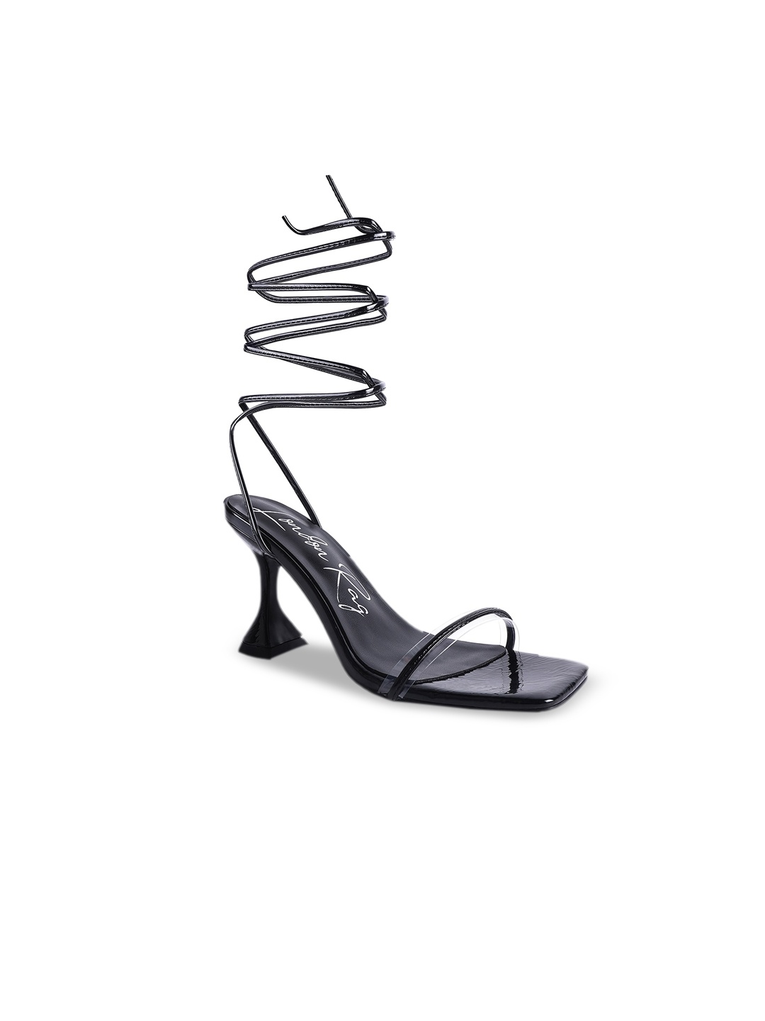 

London Rag Black Party Block Heel Sandals