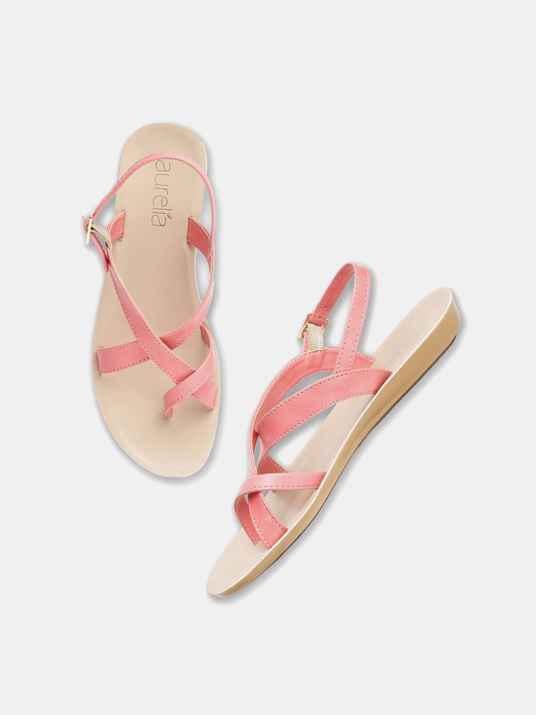 

AURELIA Women Pink Open Toe Flats with Laser Cuts