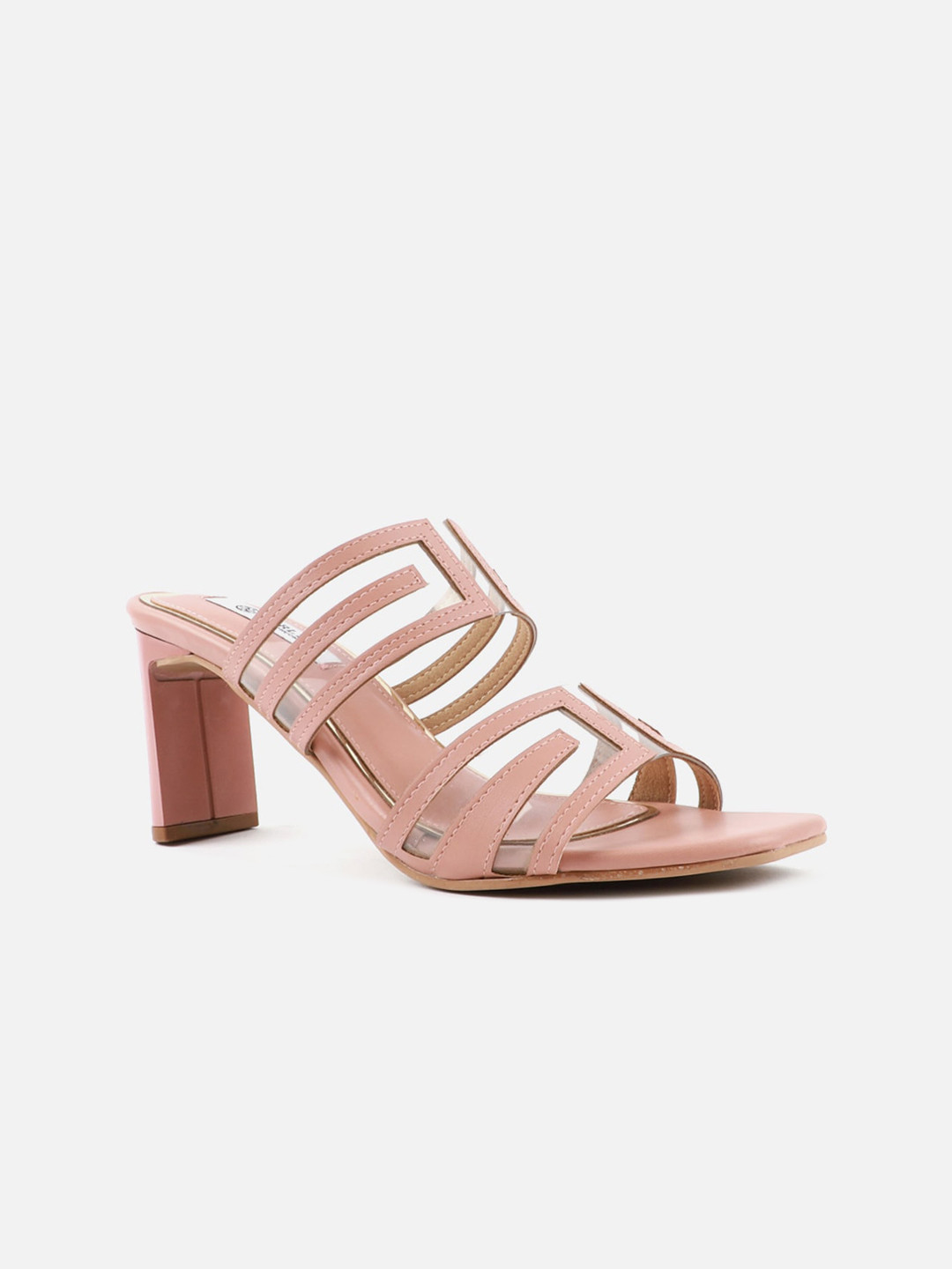 

Carlton London Rose Gold Striped Leather Block Heels Sandals