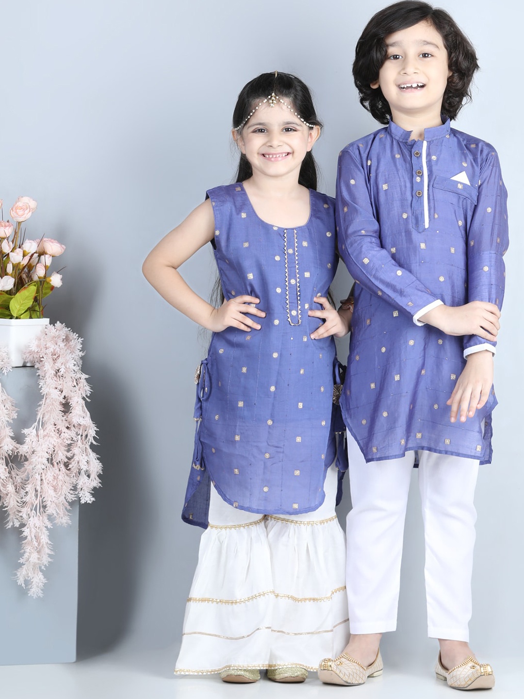 

Here&Now X Kinder Kids Girls Purple Ethnic Motifs Printed Kurta with Trousers & With Dupatta