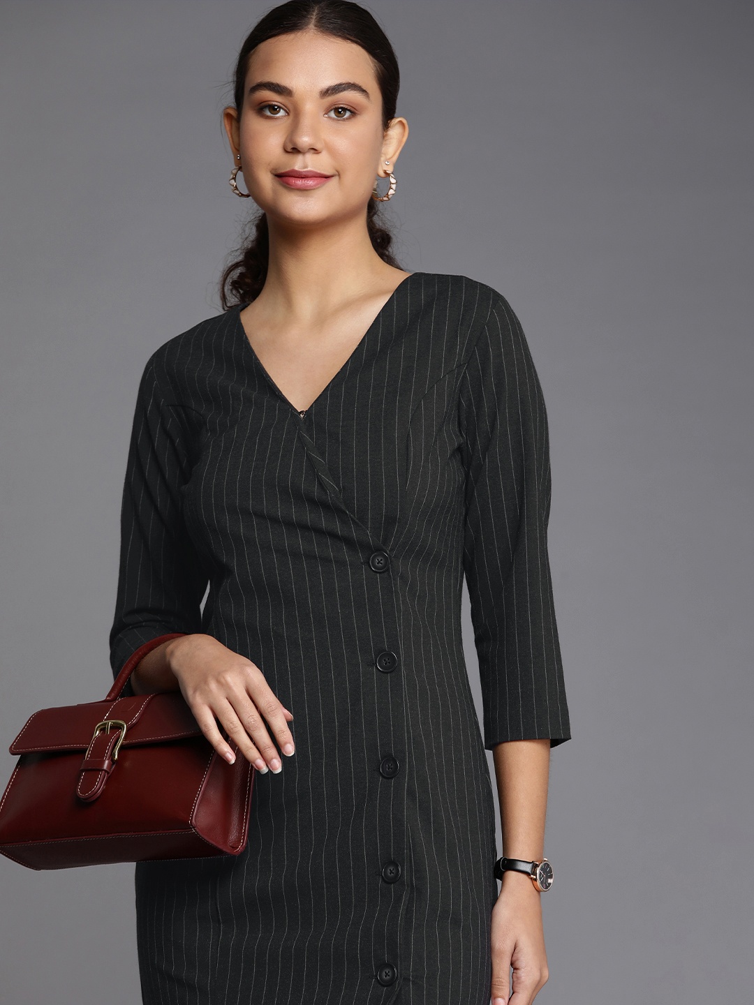 

Allen Solly Woman Black Pin Striped Blazer Style Mini Dress