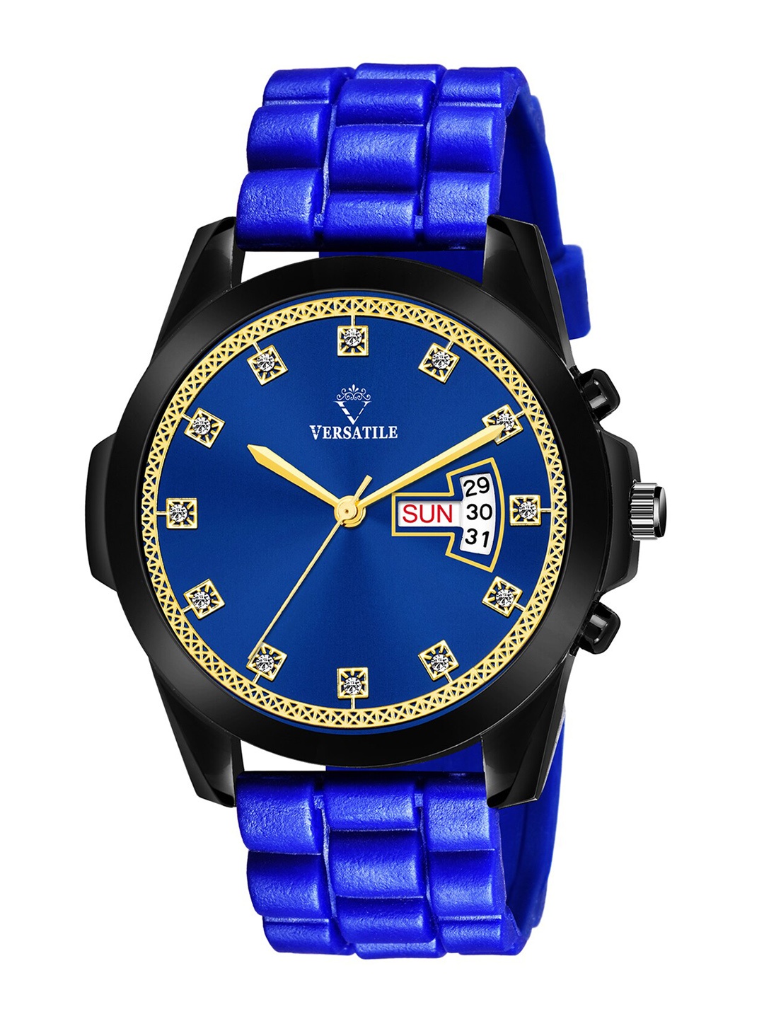 

Versatile Unisex Multicoloured Brass Embellished Dial & Blue Straps Analogue Watch Blue High DD, Multi