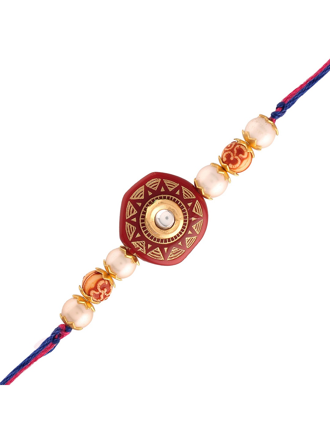 

I Jewels Men Gold-Toned & Maroon Red Pearl Beaded Rakhi