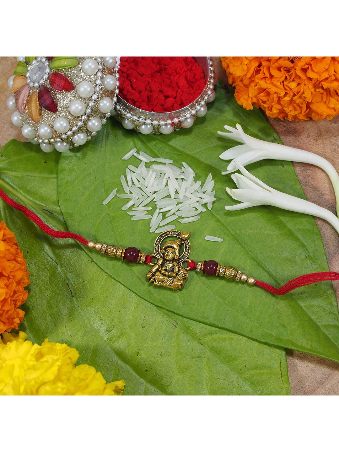 

I Jewels Men Gold-Toned Pearl Beaded Rakhi