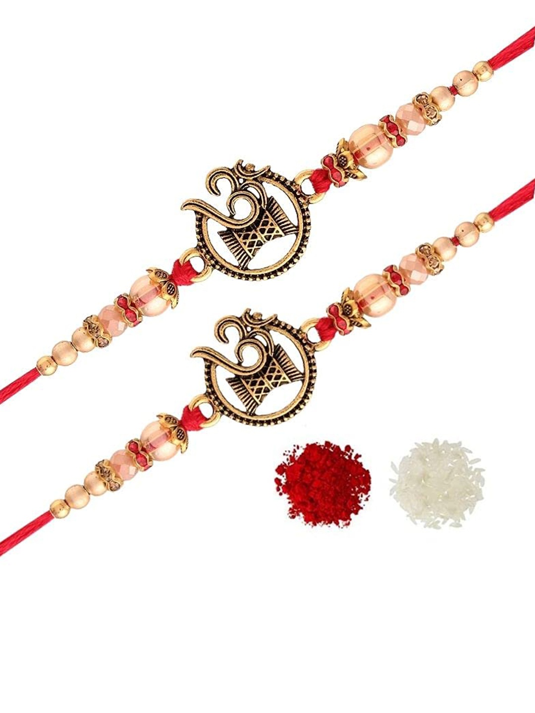 

I Jewels Men White Pearl Beaded Designed Rakhi