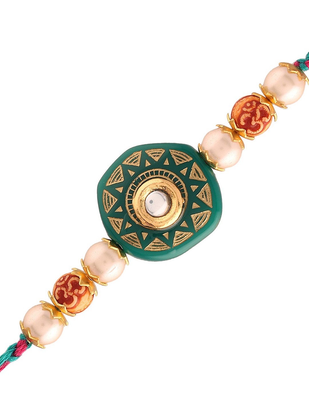 

I Jewels Men Green Threaded & Designer Pearl Rakhi