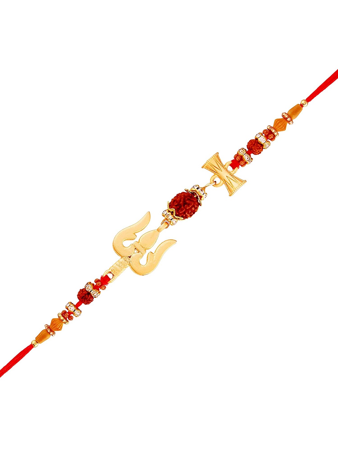 

I Jewels Men Gold-Toned & Red Threaded & Designer Pearl Rakhi