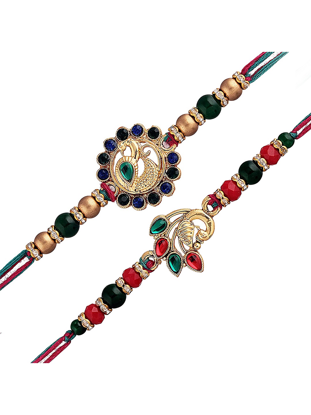 

I Jewels Men Set of 2 Gold-Toned Designed & White Pearl Beaded Thread Rakhi