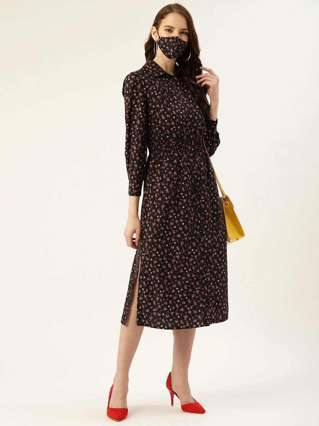

DressBerry Black Crepe Shirt Midi Dress