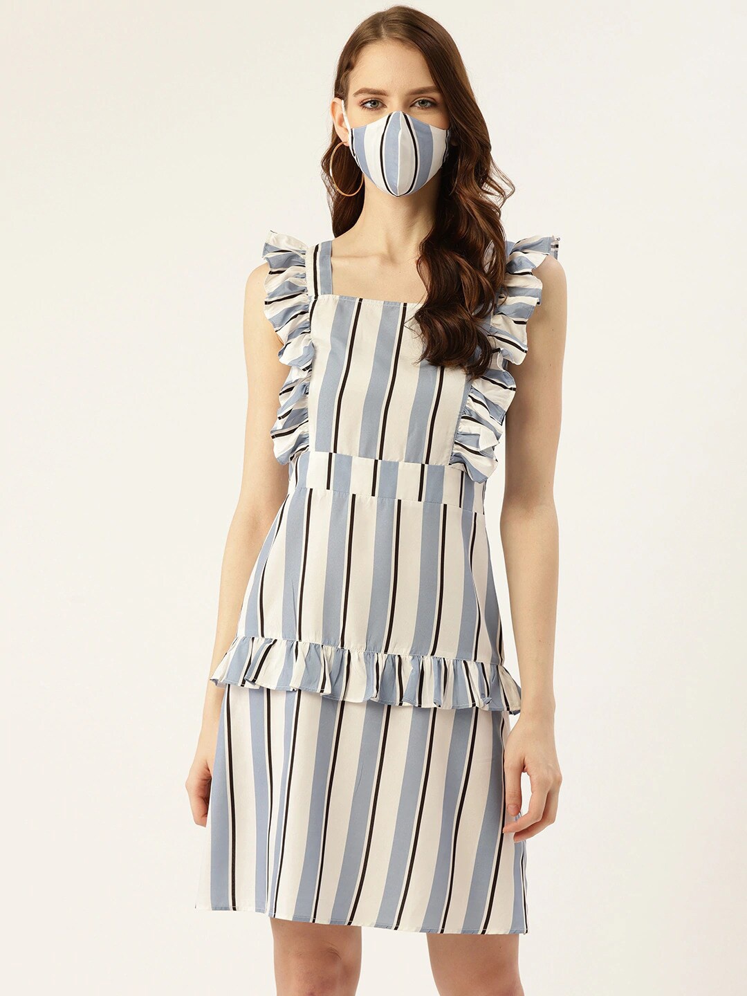 

DressBerry Blue Striped Crepe A-Line Dress