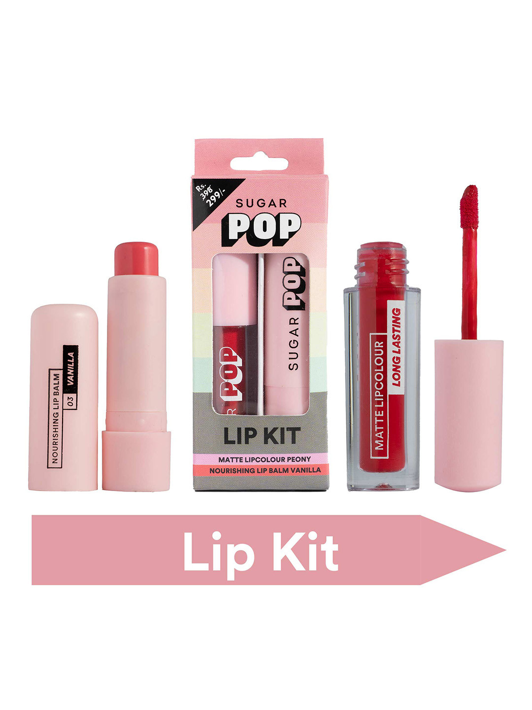

SUGAR POP Set of Matte Lipcolour - Peony 03 & Nourishing Lip Balm - Vanilla 02, Pink