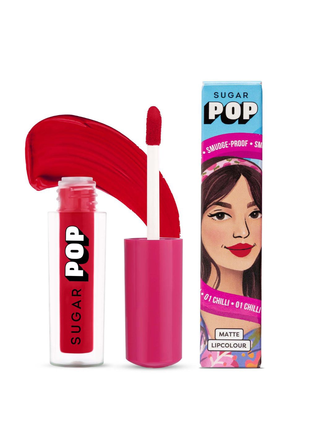 

SUGAR POP 8 Hour Stay Non-Drying & Smudge Proof Matte Lipcolour 1.6 ml - Chilli 01, Red