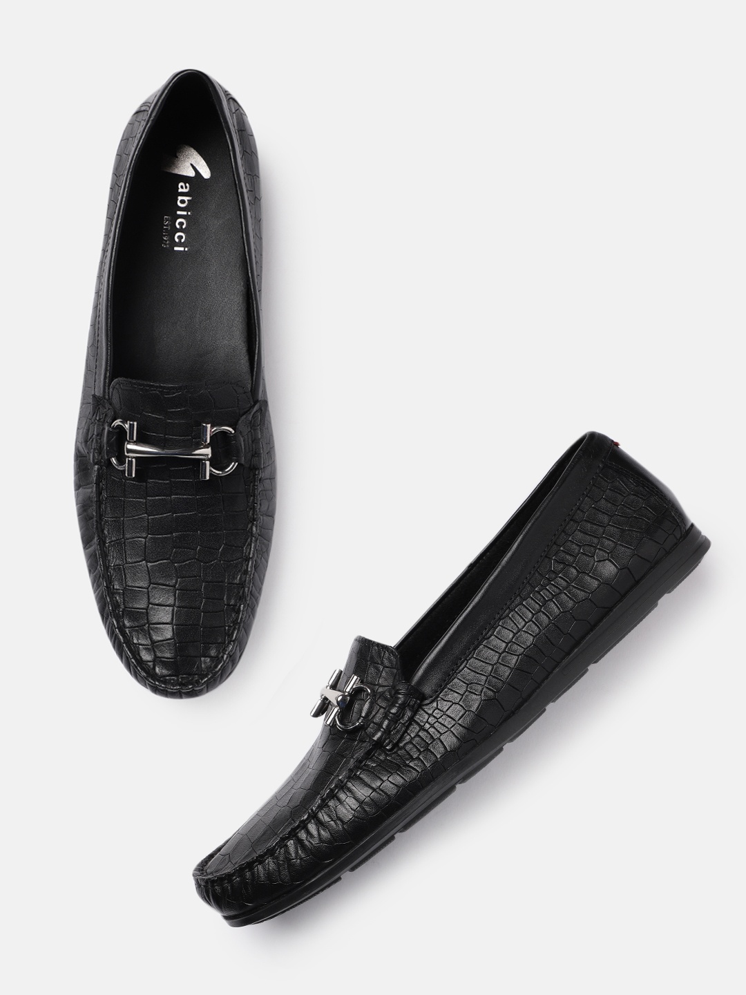 

GABICCI Men Black Textured Leather Horsebit Loafers