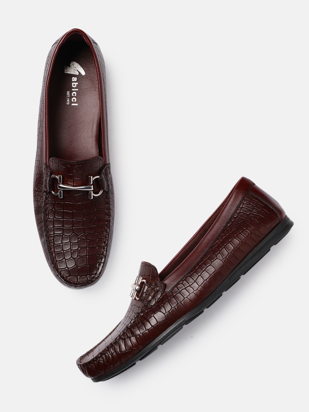 

GABICCI Men Burgundy Textured Leather Horsebit Loafers