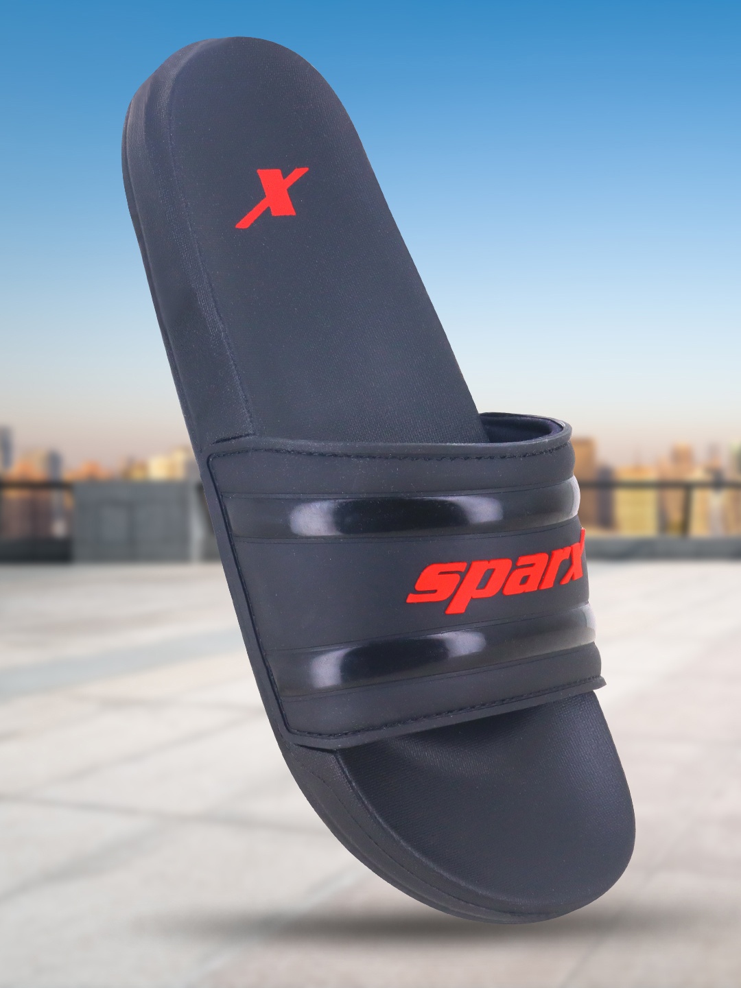 

Sparx Men Black & Red Printed Rubber Sliders