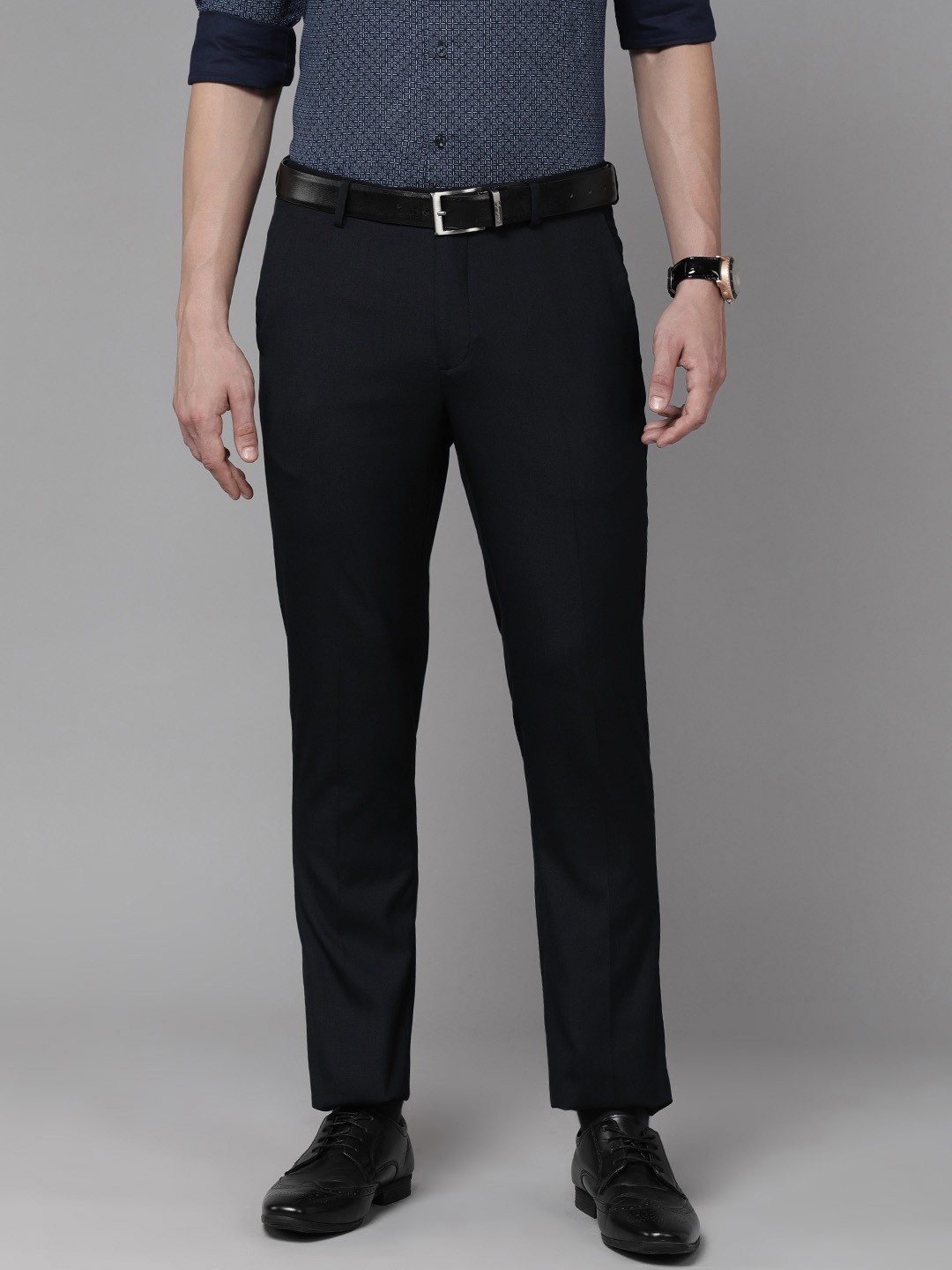 

Arrow Men Navy Blue Textured Tailored Fit Formal Trousers