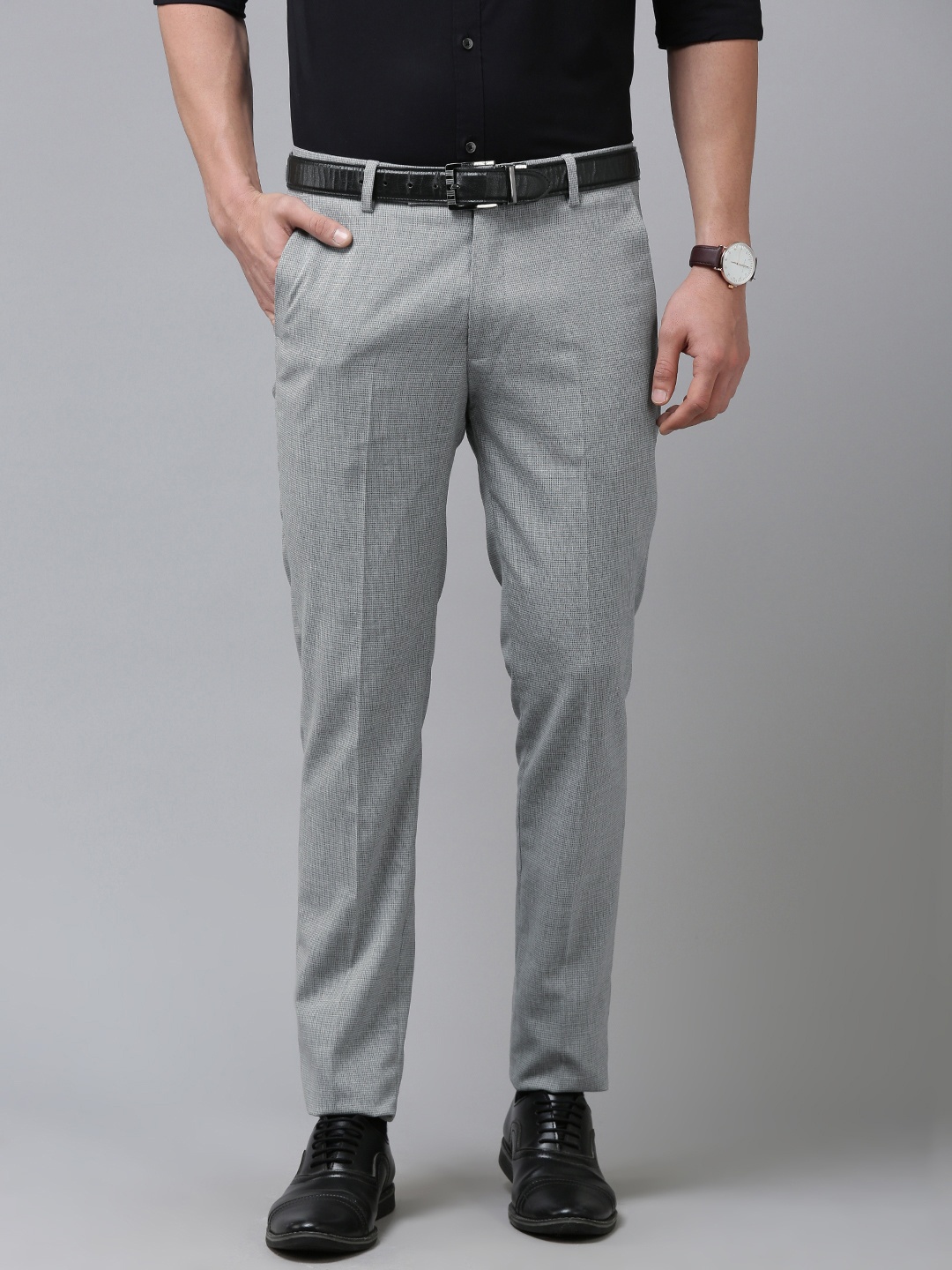 

Arrow Men Grey Textured Original Slim Fit Trousers