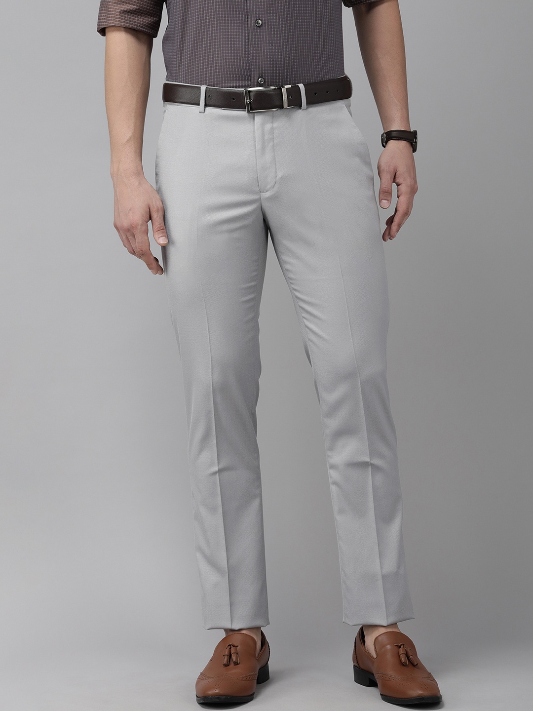 

Arrow Men Grey Textured Tailored Fit Formal Trousers