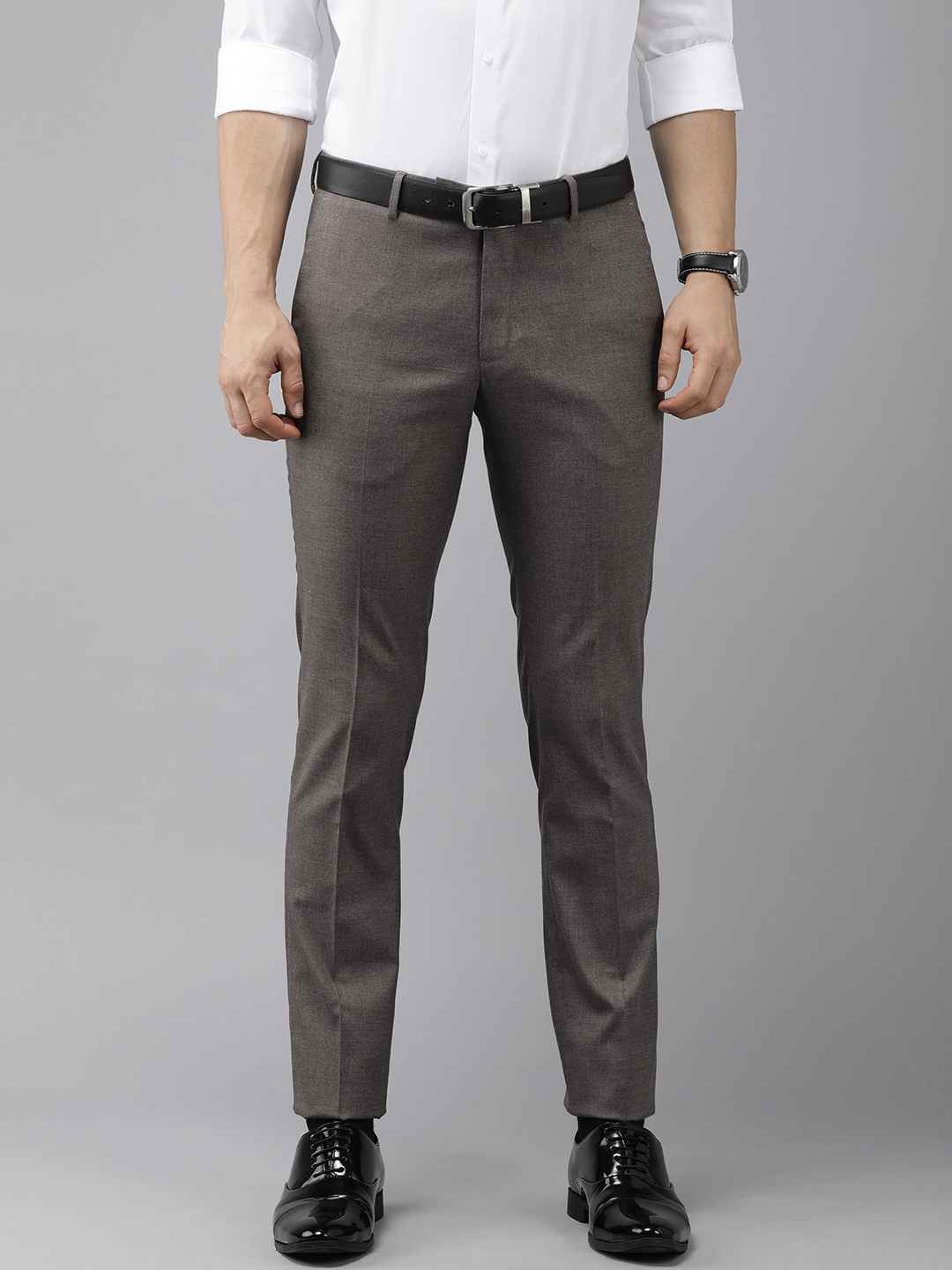 

Arrow Men Grey Self Designed Mid Rise Formal Tailored Trousers
