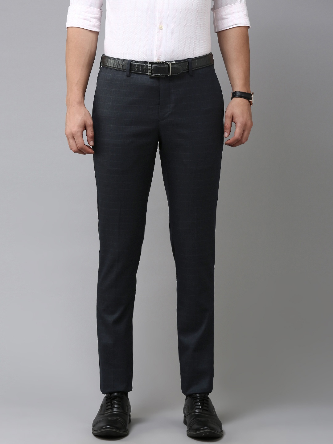 

Arrow Men Checked Tailored Fit Formal Trousers, Blue