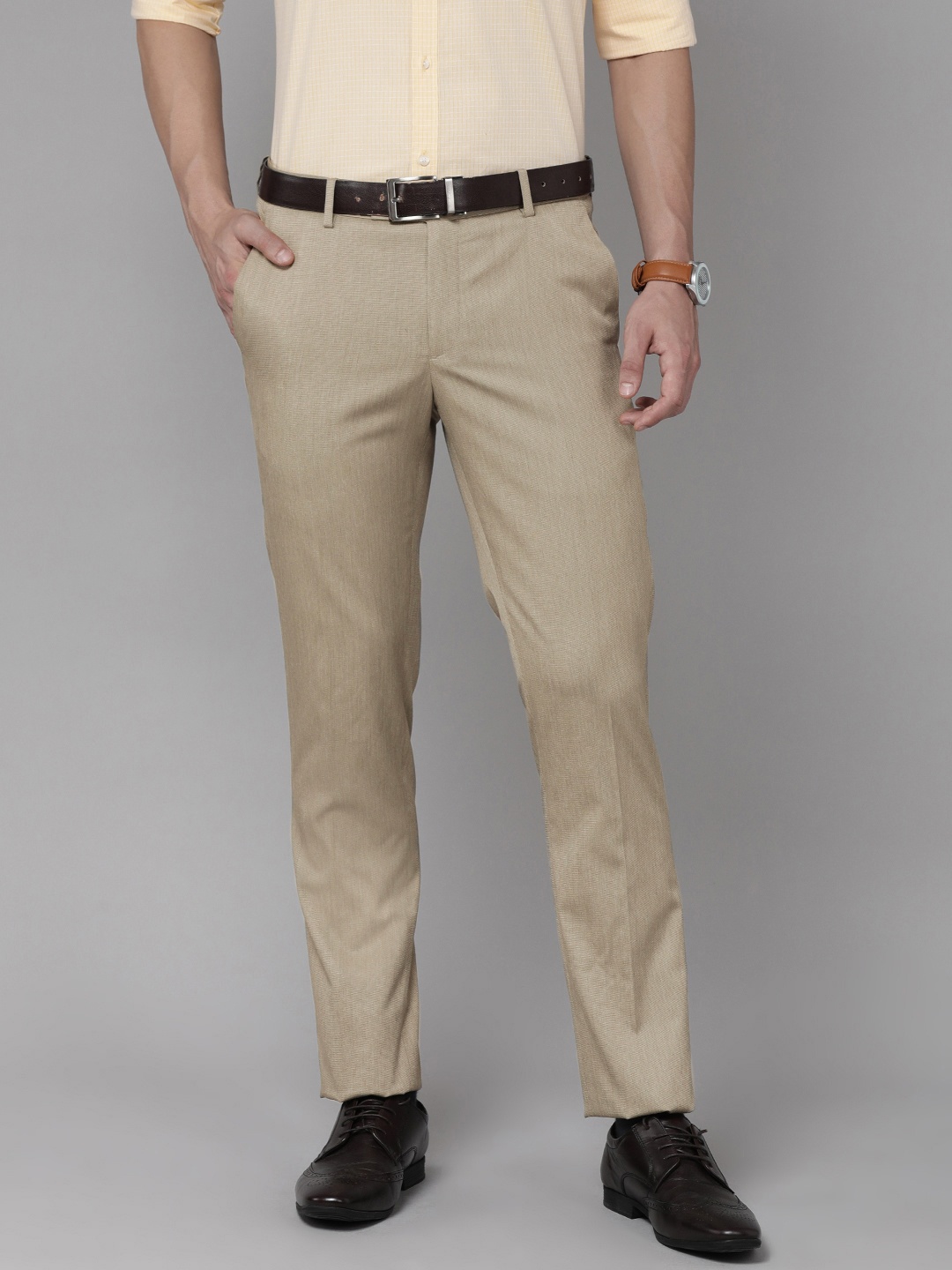

Arrow Men Cream-Coloured Self Designed Tailored Formal Trousers