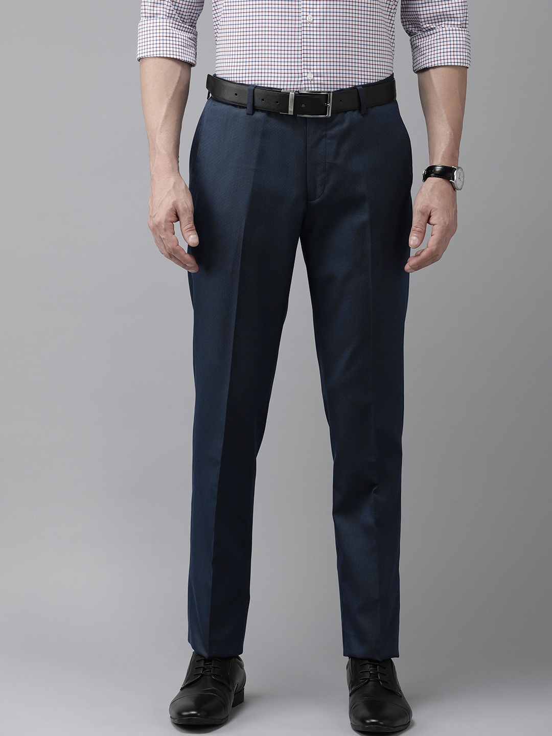 

Arrow Men Navy Blue Textured Tailored Formal Trousers