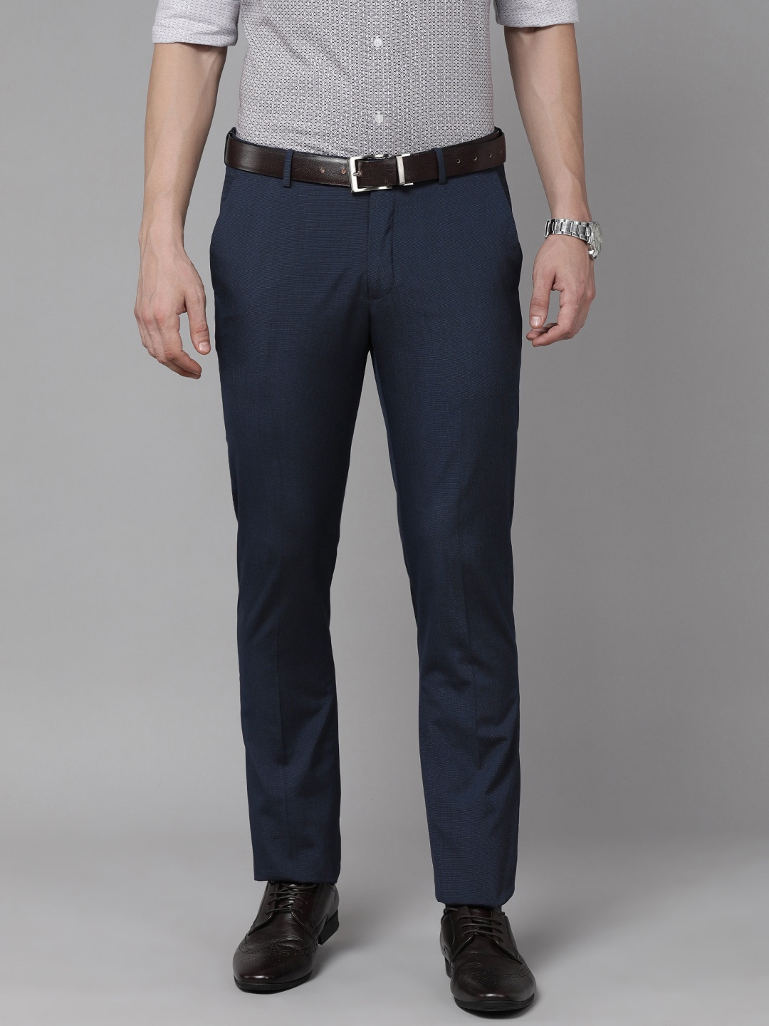 

Arrow Men Navy Blue Solid Mid Rise Tailored Formal Trousers